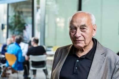 Haus f?r Poesie Eugen Gomringer, Poet, Dichter Vernissage Galerie Oqbo Paperfile poesiefestival berlin 2018 am 25.05.20-stock-foto