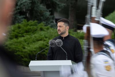 Ukrainian President Volodymyr Zelenskyy participates in the National Flag Day-stock-foto