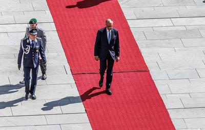 Begruessung des Bundeskanzler Friedrich Merz (CDU) und dem Premierminister des K?nigreichs Belgien, Bart de Wever-stock-foto