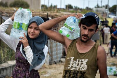 Momentaufnahme vom 12. September 2020 von Fl?chtlingen und Einwanderern auf der Insel Lesbos, die seit der Zerst?rung d-stock-foto