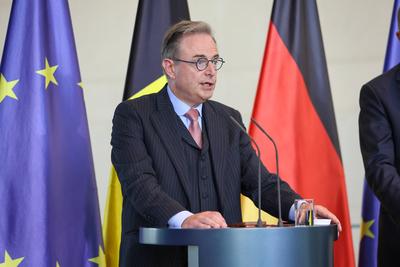 Pressekonferenz Premierminister von Belgien gemeinsam mit dem Bundeskanzler.-stock-foto