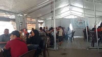 Solidarity stand for killed five journalists in gaza.-stock-foto