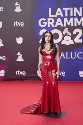 24th Annual Latin GRAMMY Awards Red Carpet Nicki Nicole attends the red carpet during the 24th Annual Latin GRAMMY Award-stock-foto