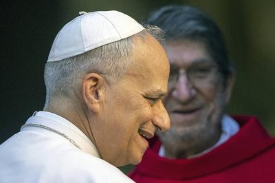 ITALY - POPE LEO XIV   PRESIDES OVER THE OPENING MASS FOR THE ELECTION OF THE NEW PRIOR GENERAL OF THE RELIGIOUS FAMILY IN THE BASILICA OF ST AUGUSRINE IN CAMPO MARZIO , ROME - 2025/9/1-stock-foto