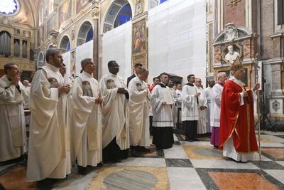 ITALY - POPE LEO XIV   PRESIDES OVER THE OPENING MASS FOR THE ELECTION OF THE NEW PRIOR GENERAL OF THE RELIGIOUS FAMILY IN THE BASILICA OF ST AUGUSRINE IN CAMPO MARZIO , ROME - 2025/9/1-stock-foto