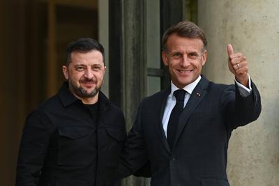 UKRAINE-CRISIS/Coalition Emmanuel Macron hosted Volodymyr Zelensky for a working dinner at the Elysee Palace on 3 September 2025.-stock-foto
