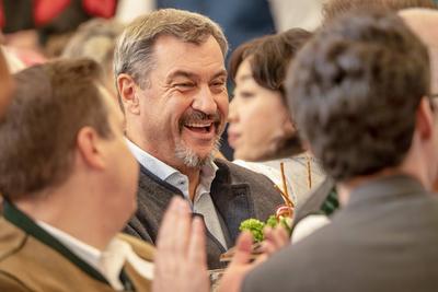 Markus S?der, Bayerischer Ministerpr?sident, CSU, Politischer Fr?hschoppen beim Aubinger Herbstfest, Festzelt, M?nchen, 6. September 2025-stock-foto