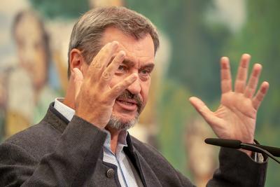 Markus S?der, Bayerischer Ministerpr?sident, CSU, Politischer Fr?hschoppen beim Aubinger Herbstfest, Rede im Festzelt, M?nchen, 6. September 2025-stock-foto