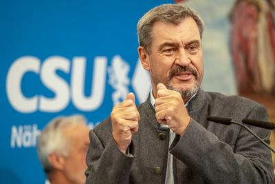 Markus S?der, Bayerischer Ministerpr?sident, CSU, Politischer Fr?hschoppen beim Aubinger Herbstfest, Rede im Festzelt, M?nchen, 6. September 2025-stock-foto