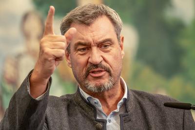 Markus S?der, Bayerischer Ministerpr?sident, CSU, Politischer Fr?hschoppen beim Aubinger Herbstfest, Rede im Festzelt, M?nchen, 6. September 2025-stock-foto