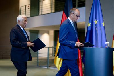 Pr?sident, Europ?ischer Rat, Ant?nio Costa, Bundeskanzler, Friedrich Merz-stock-foto