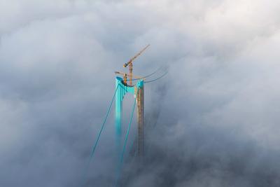 ANSHUN, CHINA - AUGUST 24: Aerial view of Huajiang Grand Canyon Bridge on August 24, 2025 in Anshun, Guizhou Province of-stock-foto
