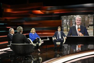 Talkrunde bei Markus Lanz , ZDF 04/25 her Stephan Weil, Markus Lanz, Eva Quadbeck, Moritz Schularick und zugeschaltet au-stock-foto