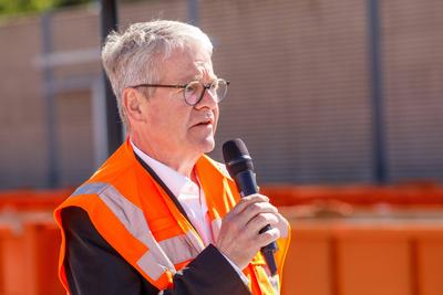 Inbetriebnahme Bahn-Logistikstelle Cottbus-stock-foto