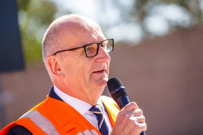 Inbetriebnahme Bahn-Logistikstelle Cottbus - Dr. Dietmar Woidke-stock-foto