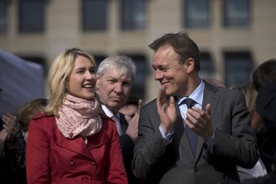 Michael Sommer Manuela Schwesig Thomas Oppermann Equal Pay Day DEU Deutschland Germany Berlin-stock-foto