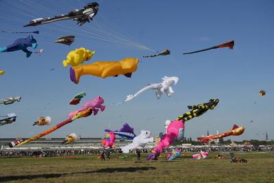 Festival der Riesendrachen auf dem Tempelhofer Feld in Berlin,  Berlin-Tempelhof-stock-foto