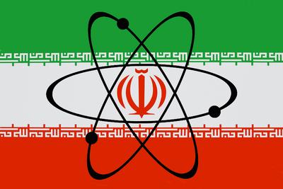 Atomsymbol auf der Flagge des Iran-stock-foto
