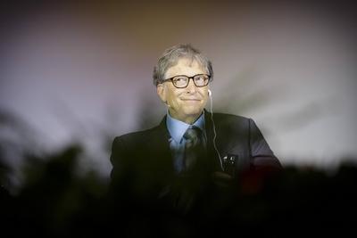 Bill Gates, Ko-Vorsitzender der Bill & Melinda Gates Stiftung, spricht waehrend der Veranstaltung Gesunde Zukunft in de-stock-foto
