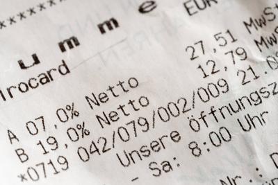 Bavaria, Germany - 29 August 2023: Receipt with 7% and 19% VAT *** Kassenzettel mit 7% und 19% Mehrwertsteuer-stock-foto