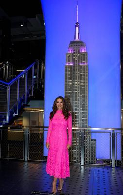 Elizabeth Hurley and William Lauder Lead Empire State Building Pink Lighting for Breast Cancer Awareness-stock-foto