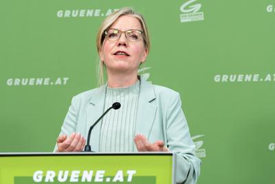 20251014 Pressekonferenz mit der GRUeNEN Klubobfrau Plenarvorschau und sowie aktuelle politische Entwicklungen-stock-foto