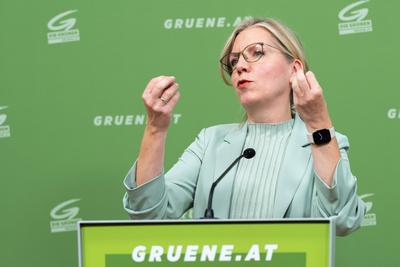 20251014 Pressekonferenz mit der GRUeNEN Klubobfrau Plenarvorschau und sowie aktuelle politische Entwicklungen-stock-foto