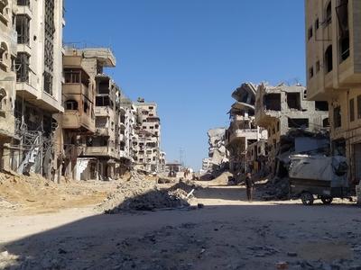 The Destruction of Tal al-Hawa neighborhood in Gaza by Israeli forces.-stock-foto