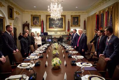 Praesident Wolodymyr Selenskyj trifft US Praesident Donald TRUMP im Weissen Haus am 28.02.2025.-stock-foto