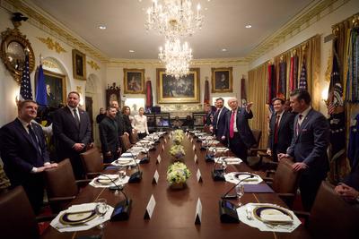 Praesident Wolodymyr Selenskyj trifft US Praesident Donald TRUMP im Weissen Haus am 28.02.2025.-stock-foto