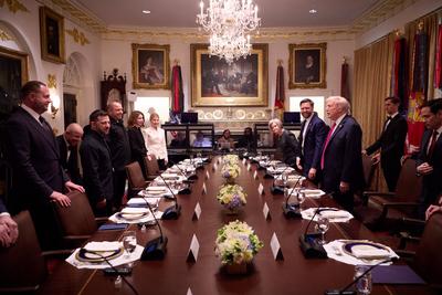 Praesident Wolodymyr Selenskyj trifft US Praesident Donald TRUMP im Weissen Haus am 28.02.2025.-stock-foto