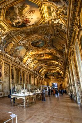 Paris, France le 14 janvier 2020 - Reouverture de la Galerie d Apollon, apres 10 mois de travaux, au Louvre. Presentatio-stock-foto
