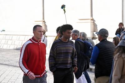 Croatia, Dubrovnik, 201025. Actors Drew Starkey and Jonathan Daviss on the set of the fifth season of the Netflix teen s-stock-foto