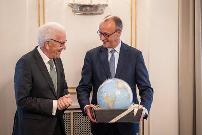 Antrittsbesuch des Bundeskanzlers in Baden-W?rttemberg, Villa Reitzenstein in Stuttgart-stock-foto