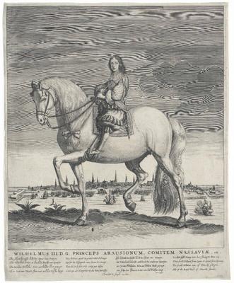 Wilhelm III., Prince of Orania, King of England aged to about fifteen years, sitting on horseback: Whole figure in left-stock-foto