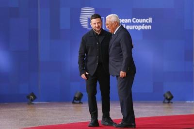 Br?ssel, Belgien, 23.10.2025: Europa-Geb?ude: Europ?ischer Rat: Wolodymyr Selenskyj, Pr?sident der Ukraine, und EU-Ratsp-stock-foto