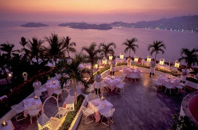 Mexico, Pacific Coast, Guerrero, Bahia de Acapulco, Acapulco, Hotel Las Brisas, Restaurant Bella Vista,-stock-foto