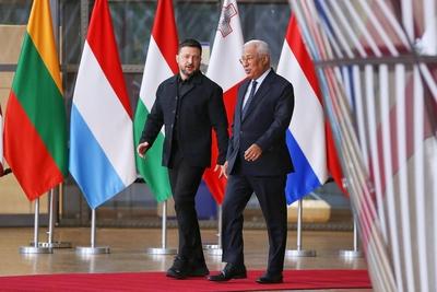 Br?ssel, Belgien, 23.10.2025: Europa-Geb?ude: Europ?ischer Rat: Wolodymyr Selenskyj, Pr?sident der Ukraine, und EU-Ratsp-stock-foto