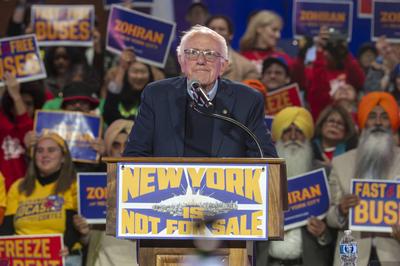 Zohran Mamdani, Bernie Sanders and Alexandria Ocasio-Cortez Hold "New York Is Not For Sale" Rally, New York, USA - 26 Oct 2025-stock-foto