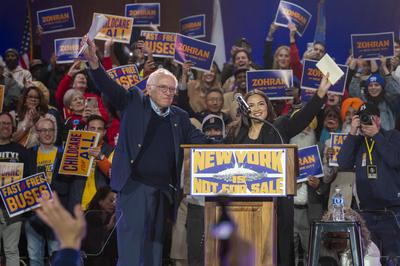 Zohran Mamdani, Bernie Sanders and Alexandria Ocasio-Cortez Hold "New York Is Not For Sale" Rally, New York, USA - 26 Oct 2025-stock-foto