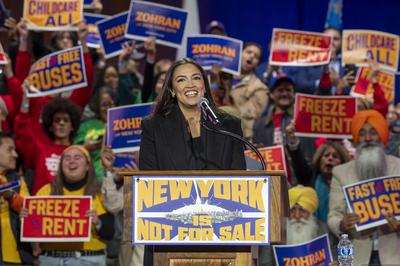 Zohran Mamdani, Bernie Sanders and Alexandria Ocasio-Cortez Hold "New York Is Not For Sale" Rally, New York, USA - 26 Oct 2025-stock-foto