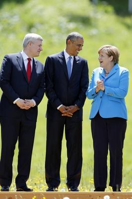 Kanadas Premierminister Stephen Harper US Pr?sident Barack Obama und Deutschlands Bundeskanzlerin A-stock-foto