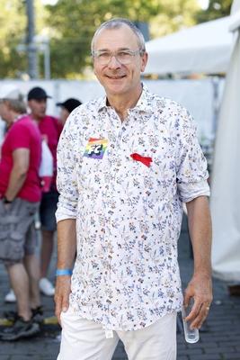 Volker Beck bei der Christopher Street Day Parade unter dem Motto Coming out in Deinem style zum Ende des Cologne Pride-stock-foto