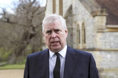 . 11/04/2021. Windsor, United Kingdom. Prince Andrew, the Duke of York , attends a church service at the Royal Chapel o-stock-foto