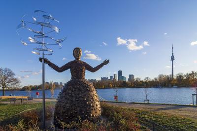 artwork Die Wasserw?chterin by Andr? Heller in Bank Austria Park (Andr? -Heller-Park), river Alte Donau (Old Danube), to-stock-foto