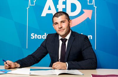 Augsburg, Bavaria, Germany - 06 September 2021: Mr. Raimond Scheirich, city councilor of the party Afd (Alternative for-stock-foto