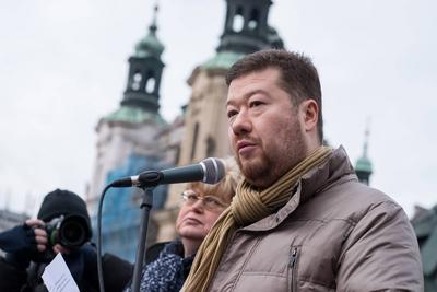 Prag Rechte Pegida Am Samstag den 31 Januar 2015 versammelten sich auf dem Staromestske Namesti Pla-stock-foto