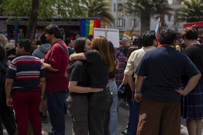 Members of the LGBTIQA+ community participate in the 18th edition of SANTIAGO PARADE through the streets of Santiago de-stock-foto