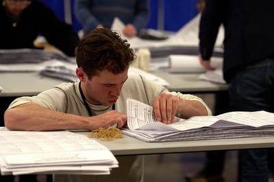 Municipal and Regional Election Night Vote Counting at Copenhagen City Hall-stock-foto