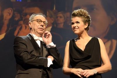 Dieter Kosslick and Anke Engelke during the opening ceremony at the 64th Berlin International Film F-stock-foto